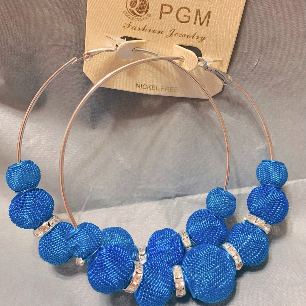 Light Blue Beaded Hoop Earrings